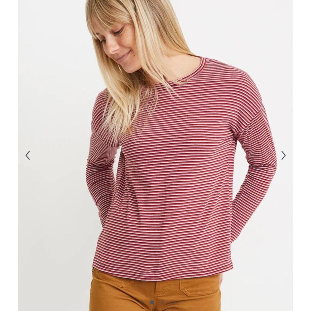 Marine Layer Merritt Crew in Mauve Multi Stripe tee shirt sz large long sleeve